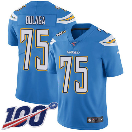 Nike Chargers #75 Bryan Bulaga Electric Blue Alternate Youth Stitched NFL 100th Season Vapor Untouchable Limited Jersey